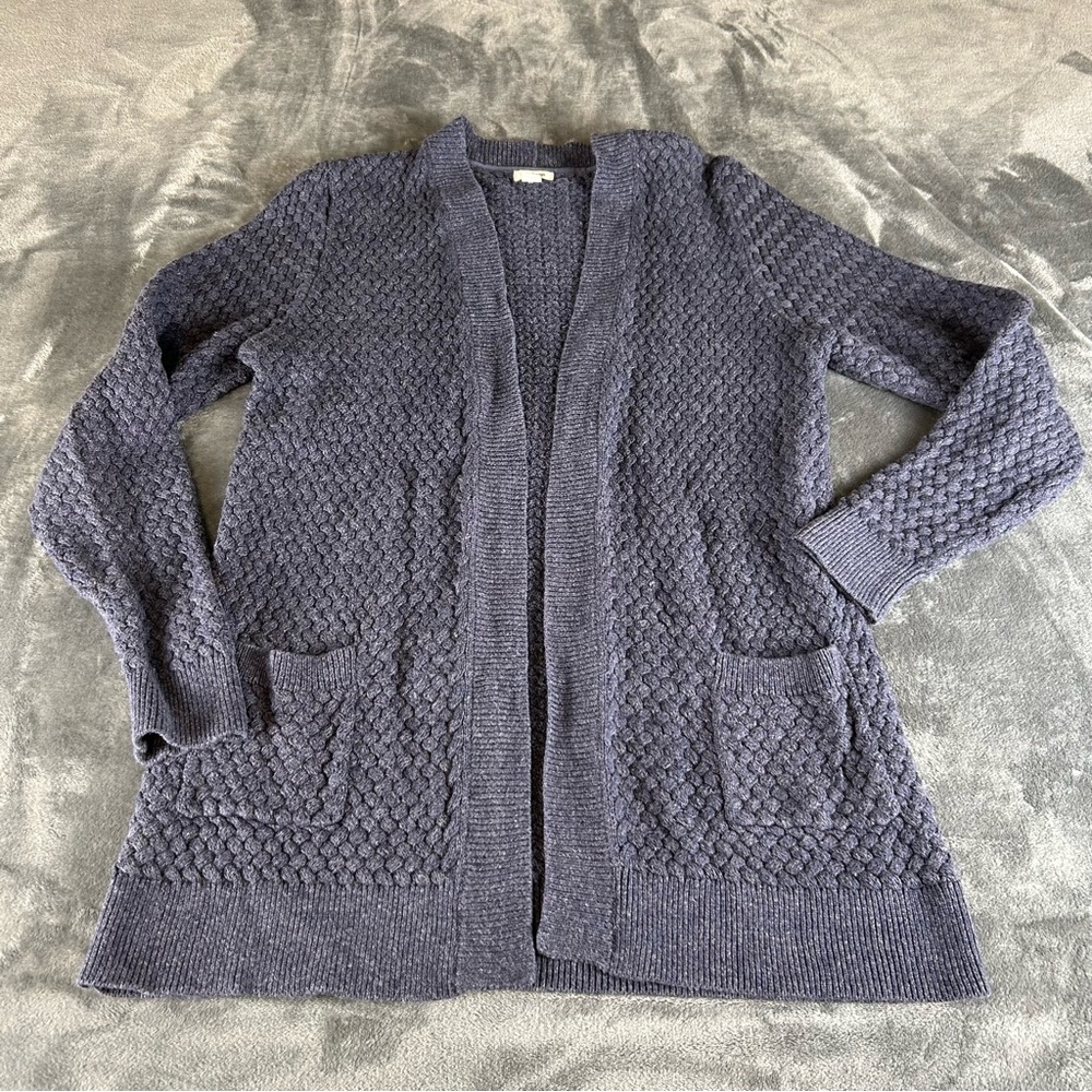 LL Bean Cable Knit Cotton Fisherman Cardigan Dark Gray Button‎ Front Sweater L